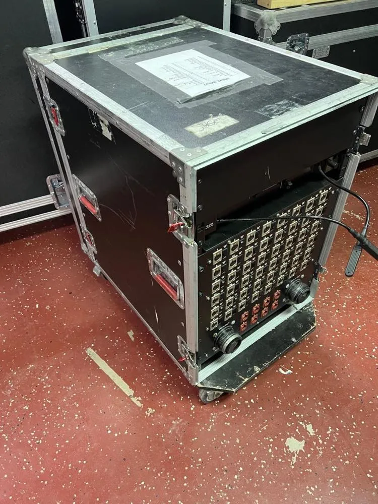 Audio snake patch rack in a flight case from Phase 3 Live's sound rental inventory