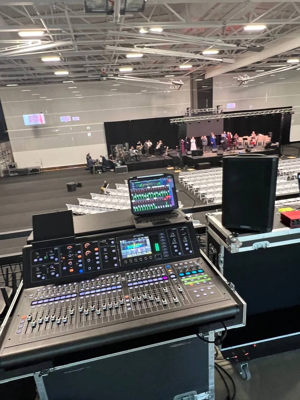 Front-of-house mixing console run by Phase 3 Live at a large indoor event